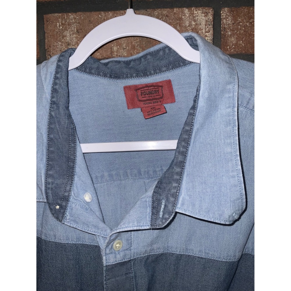 Foundry Supply Co Mens Short Sleeve Two Tone Denim Button Down Shirt 4XL - Picture 2 of 3